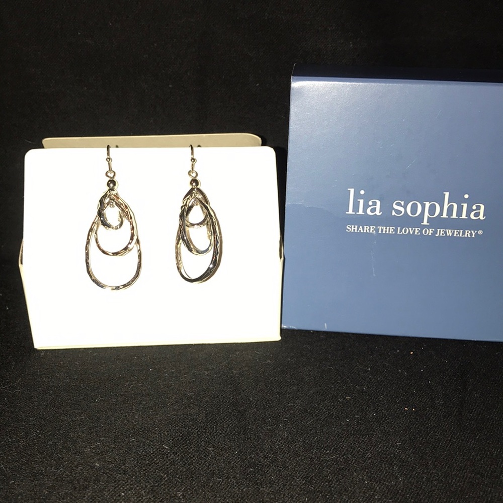 Lia Sophia Silver Tri -Hoop Dangle Earrings